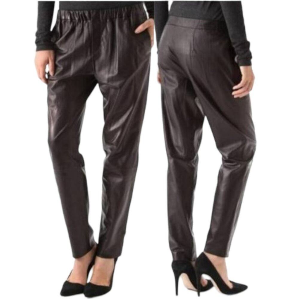 VINCE Black‎ 100% Lamb Leather Pull On Trouser Pants V118120690 Women's Small
